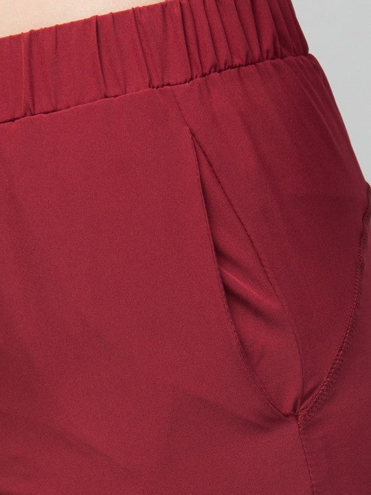 Women Solid Maroon E-Dry Technology Yoga Sports Shorts