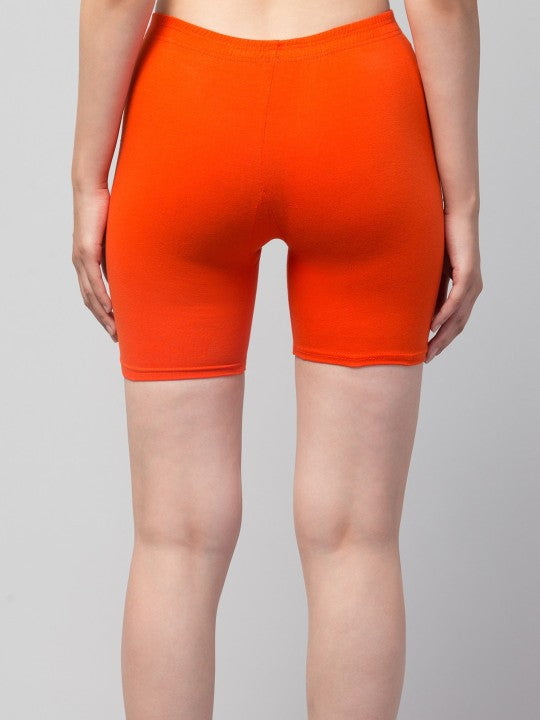 Women Solid Dark Orange Mid-Rise Gym Short