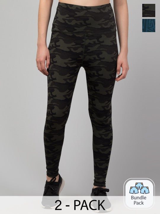 Women Pack Of 2 Printed Ankle Length Dry Fit Gym Tights