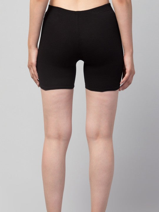 Women Solid Black  Mid-Rise Gym Short