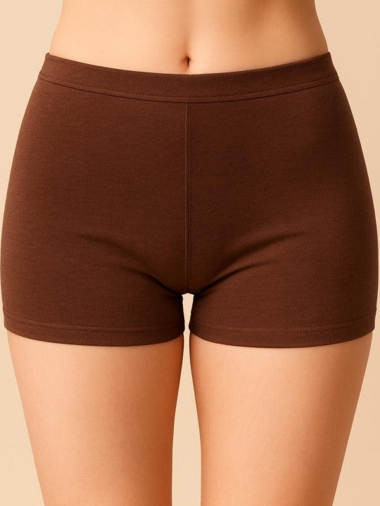 Women Combed Cotton Mid-Rise Brown  Boy Shorts Briefs