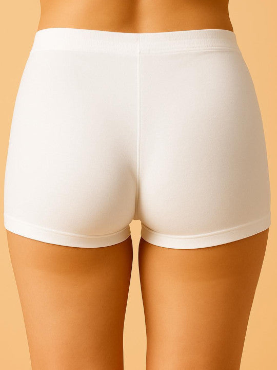 Women Combed Cotton Mid-Rise White Boy Shorts Briefs