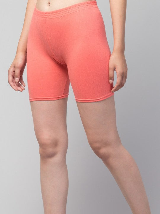 Women Solid Peach Mid-Rise Short