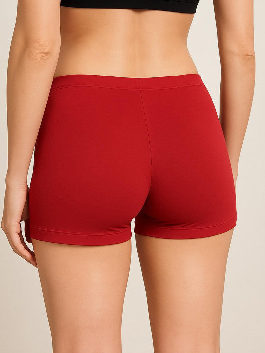 Women Combed Cotton Mid-Rise Maroon  Boy Shorts Briefs