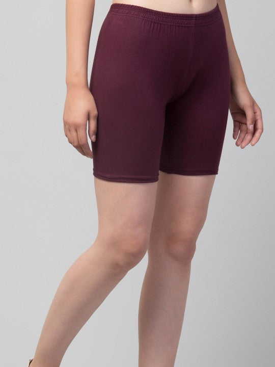 Women Solid Dark Maroon  Mid-Rise Gym Short