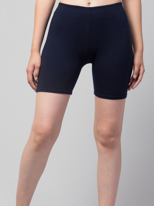 Women Solid Navy Blue Mid-Rise Gym Short
