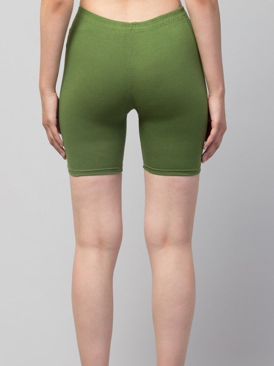 Women Solid Dark Green Mid-Rise Gym Short