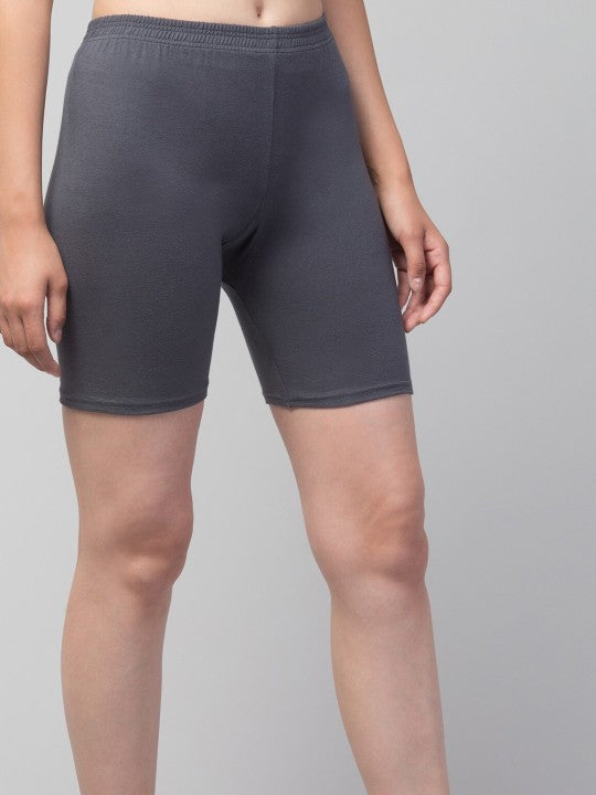 Women Solid Grey  Mid-Rise Gym Short