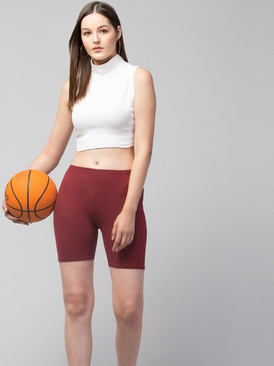Women Solid Maroon   Mid-Rise Short