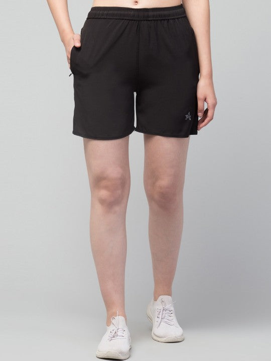 Women Solid Black E-Dry Technology Yoga Sports Shorts