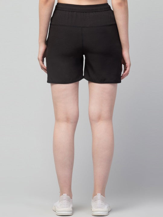 Women Solid Black E-Dry Technology Yoga Sports Shorts
