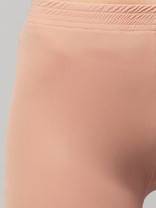 Women Solid Beige Mid-Rise Gym Shorts