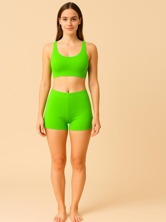 Women Combed Cotton Mid-Rise Lite Green  Boy Shorts Briefs