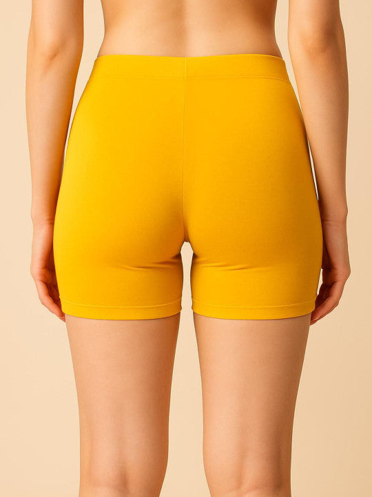 Women Combed Cotton Mid-Rise Dark Yellow  Boy Shorts Briefs