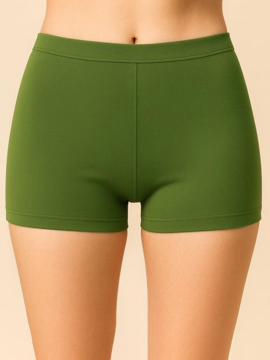 Women Combed Cotton Mid-Rise Dark Green  Boy Shorts Briefs