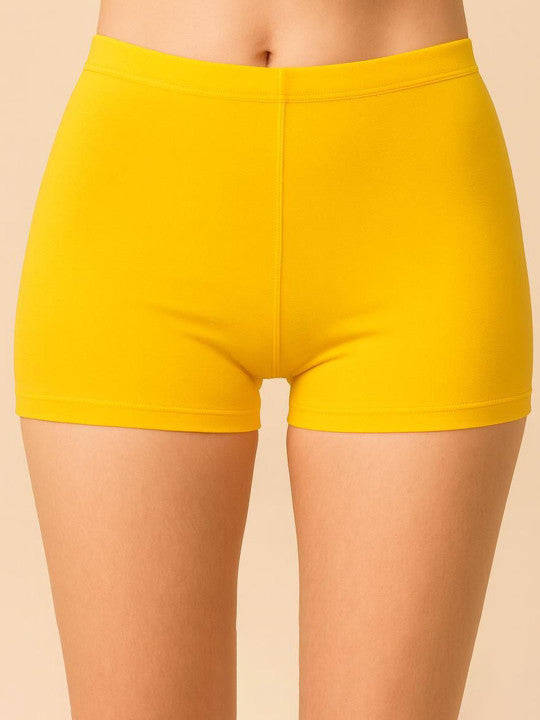 Women Combed Cotton Mid-Rise Dark Yellow  Boy Shorts Briefs